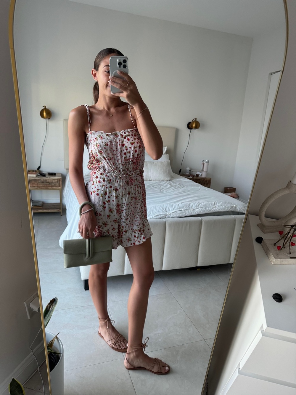 Floral Smocked romper in White and Red